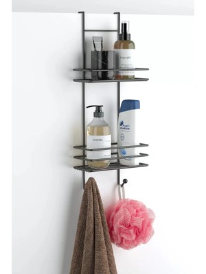Marvielle 2 Katlı Düz Banyo Duşakabin Rafı Siyah - Banyo Askısı