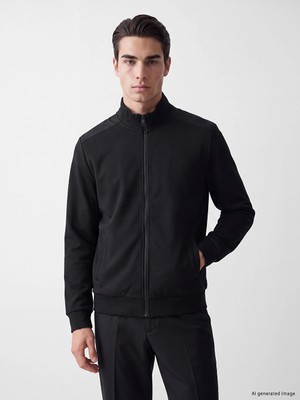 Lc Waikiki Yeni Sezon Siyah Dik Yaka Erkek Fermuarlı Sweatshirt