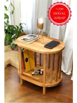 Marvielle Natural Ahşap - Komodin - Zigon Sehpa - Yan Sehpa