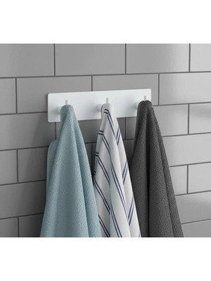 Marvielle Yapışkanlı Dikdörtgen Çubuklu 3 Kancalı Beyaz Askılık - Banyo Askısı