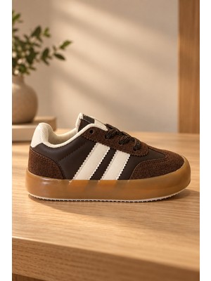 Tonny Black Çocuk Unisex Kahve Bej Microlight Taban Rahat Bağcıklı Sneaker