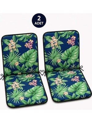 Marvielle 2 Adet Rattan Arkalıklı 4cm Tropikal Yeşil - Sandalye Minderi