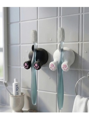 Marvielle Siyah Beyaz Hayvan Figürlü Diş Fırçası Tutucu Askısı - Banyo Askısı