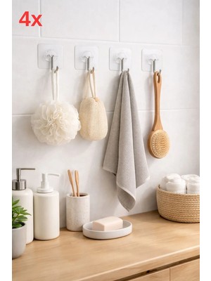 Marvielle 4 Adet Yapışkanlı Banyo Mutfak Askısı Kanca - Banyo Askısı