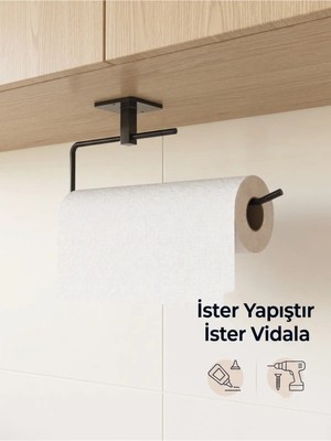Marvielle Yapışkanlı Siyah Solo Havluluk Rulo Havlu Tutucu - Banyo Askısı
