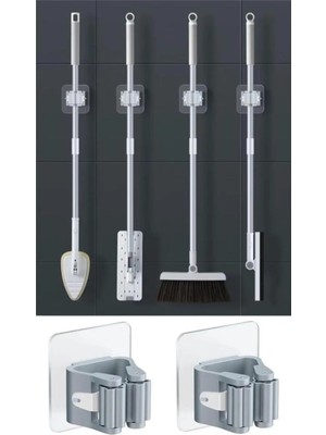 Marvielle 8 Adet Krem Yapışkanlı Duvar Mop Süpürge Paspas Tutucu - Banyo Askısı