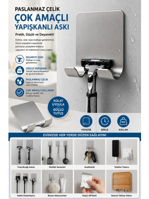 Marvielle Çok Amaçlı Kendinden Yapışkanlı Paslanmaz Çelik Askı Organizeri - Banyo Askısı