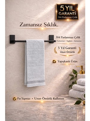 Marvielle Siyah 304 Paslanmaz Uzun Havluluk, Havlu Askısı - Banyo Askısı