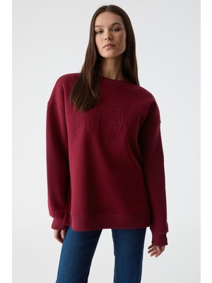 Ethiquet Rıcennı Kadın Bisiklet Yaka Oversize Bordo Sweatshirt