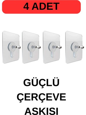 Marvielle 4 Adet Süper Güçlü Çerçeve Askısı Vidalı Yapışkanlı Raf Tutucu - Banyo Askısı