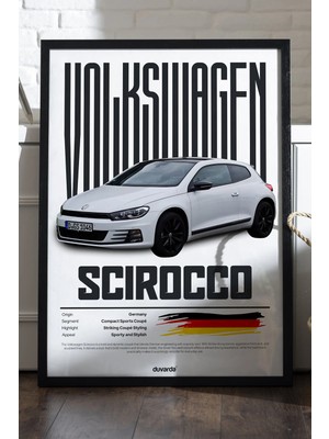 Duvarda Volkswagen Scirocco Siyah Ahşap Çerçeveli Poster, Dekoratif Araba Duvar Tablosu