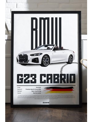 Duvarda Bmw G23 Cabrio Siyah Ahşap Çerçeveli Poster, Dekoratif Araba Duvar Tablosu