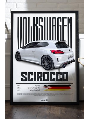 Duvarda Volkswagen Scirocco Siyah Ahşap Çerçeveli Poster, Dekoratif Araba Duvar Tablosu