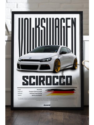 Duvarda Volkswagen Scirocco Siyah Ahşap Çerçeveli Poster, Dekoratif Araba Duvar Tablosu