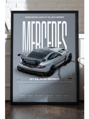 Duvarda Mercedes Gt Siyah Ahşap Çerçeveli Poster, Dekoratif Araba Duvar Tablosu