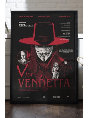 Duvarda V For Vendetta Siyah Ahşap Çerçeveli Poster, Dekoratif Film Duvar Tablosu