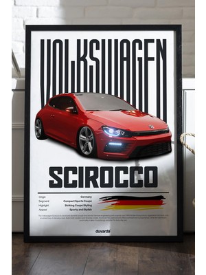 Duvarda Volkswagen Scirocco Siyah Ahşap Çerçeveli Poster, Dekoratif Araba Duvar Tablosu