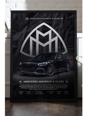 Duvarda Mercedes Maybach Siyah Ahşap Çerçeveli Poster, Dekoratif Araba Duvar Tablosu