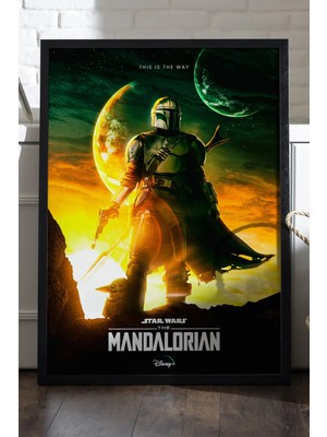 Star Wars Mandalorian Siyah Ahşap Çerçeveli Poster, Film Duvar Tablosu