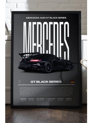 Duvarda Mercedes Gt Siyah Ahşap Çerçeveli Poster, Dekoratif Araba Duvar Tablosu