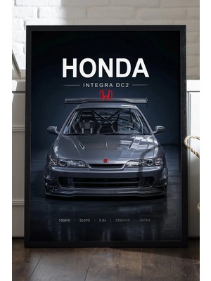 Duvarda Honda Integra Dc2 Siyah Ahşap Çerçeveli Poster, Dekoratif Araba Duvar Tablosu