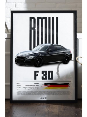 Duvarda Bmw F30 Siyah Ahşap Çerçeveli Poster, Dekoratif Araba Duvar Tablosu