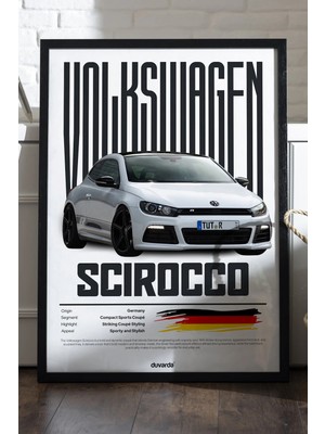 Duvarda Volkswagen Scirocco Siyah Ahşap Çerçeveli Poster, Dekoratif Araba Duvar Tablosu