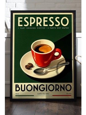 Duvarda Espresso Siyah Ahşap Çerçeveli Poster, Dekoratif Kahve Duvar Tablosu