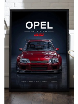 Duvarda Opel Kadett Siyah Ahşap Çerçeveli Poster, Dekoratif Araba Duvar Tablosu