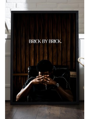 Duvarda Brick By Brick Siyah Ahşap Çerçeveli Poster, Dekoratif Motivasyon Duvar Tablosu