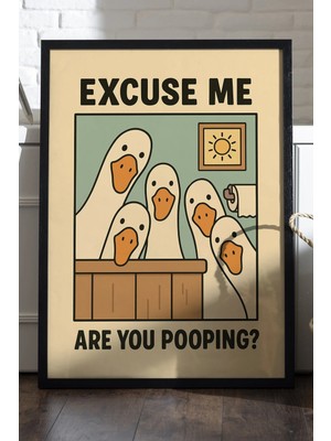 Duvarda Are You Pooping Siyah Ahşap Çerçeveli Poster, Dekoratif Banyo Duvar Tablosu