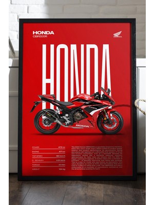 Duvarda Honda Cbr 500R Siyah Ahşap Çerçeveli Poster, Dekoratif Motosiklet Duvar Tablosu