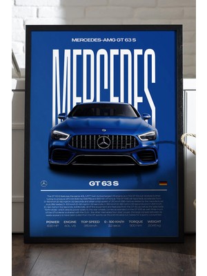 Duvarda Mercedes Gt 63S Siyah Ahşap Çerçeveli Poster, Dekoratif Araba Duvar Tablosu
