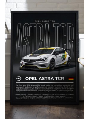 Duvarda Opel Astra Tcr Siyah Ahşap Çerçeveli Poster, Dekoratif Araba Duvar Tablosu