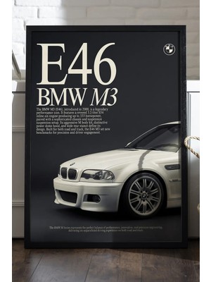 Duvarda Bmw M3 E46 Siyah Ahşap Çerçeveli Poster, Dekoratif Araba Duvar Tablosu