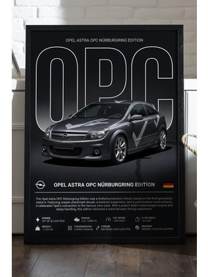 Duvarda Opel Astra Opc Siyah Ahşap Çerçeveli Poster, Dekoratif Araba Duvar Tablosu