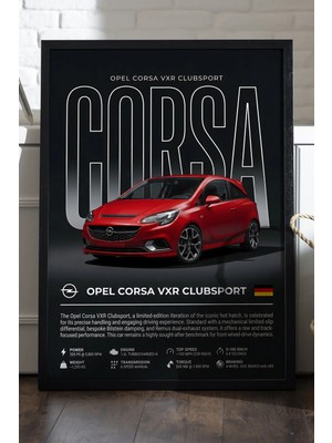 Duvarda Opel Corsa Vxr Siyah Ahşap Çerçeveli Poster, Dekoratif Araba Duvar Tablosu