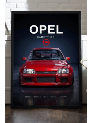 Duvarda Opel Kadett Gsı Siyah Ahşap Çerçeveli Poster, Dekoratif Araba Duvar Tablosu