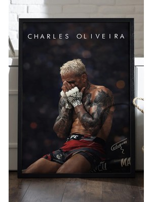 Duvarda Charles Oliviera Siyah Ahşap Çerçeveli Poster, Dekoratif Ufc Duvar Tablosu