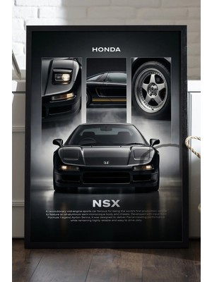 Duvarda Honda Nsx Siyah Ahşap Çerçeveli Poster, Dekoratif Araba Duvar Tablosu