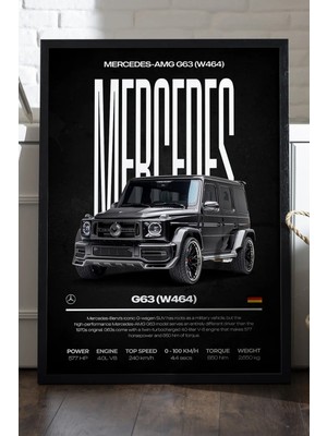Duvarda Mercedes G63 Siyah Ahşap Çerçeveli Poster, Dekoratif Araba Duvar Tablosu