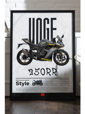 Duvarda Voge 250 Rr Siyah Ahşap Çerçeveli Poster, Dekoratif Motosiklet Duvar Tablosu