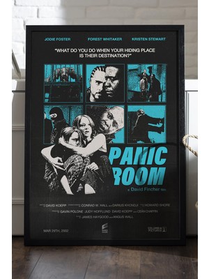 Duvarda Panic Room Siyah Ahşap Çerçeveli Poster, Dekoratif Film Duvar Tablosu