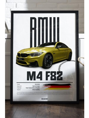 Duvarda Bmw F30 Siyah Ahşap Çerçeveli Poster, Dekoratif Araba Duvar Tablosu