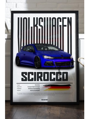 Duvarda Volkswagen Scirocco Siyah Ahşap Çerçeveli Poster, Dekoratif Araba Duvar Tablosu