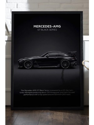 Duvarda Mercedes Gt Siyah Ahşap Çerçeveli Poster, Dekoratif Araba Duvar Tablosu