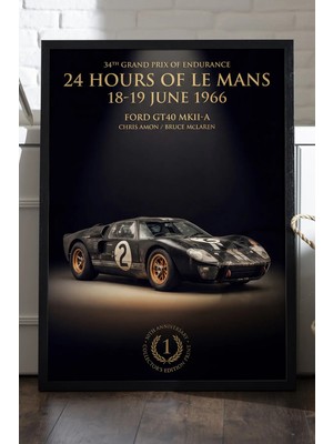 Duvarda Ford GT40 Siyah Ahşap Çerçeveli Poster, Dekoratif Araba Duvar Tablosu