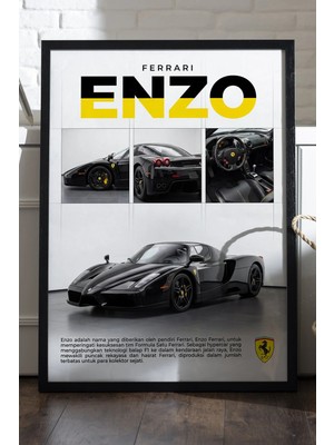 Duvarda Ferrari Enzo Siyah Ahşap Çerçeveli Poster, Dekoratif Araba Duvar Tablosu