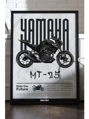 Yamaha Mt-25 Siyah Ahşap Çerçeveli Poster, Dekoratif Motosiklet Duvar Tablosu