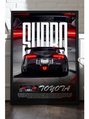 Duvarda Toyota Supra Siyah Ahşap Çerçeveli Poster, Dekoratif Araba Duvar Tablosu